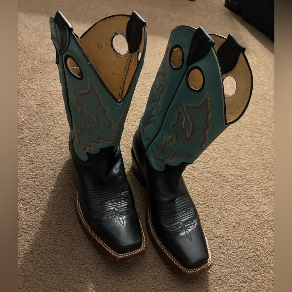 Justin Boots Black and Teal Western Boots